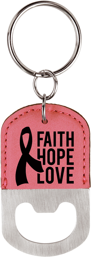 Oval Pink Leatherette Bottle Opener Keychain 3