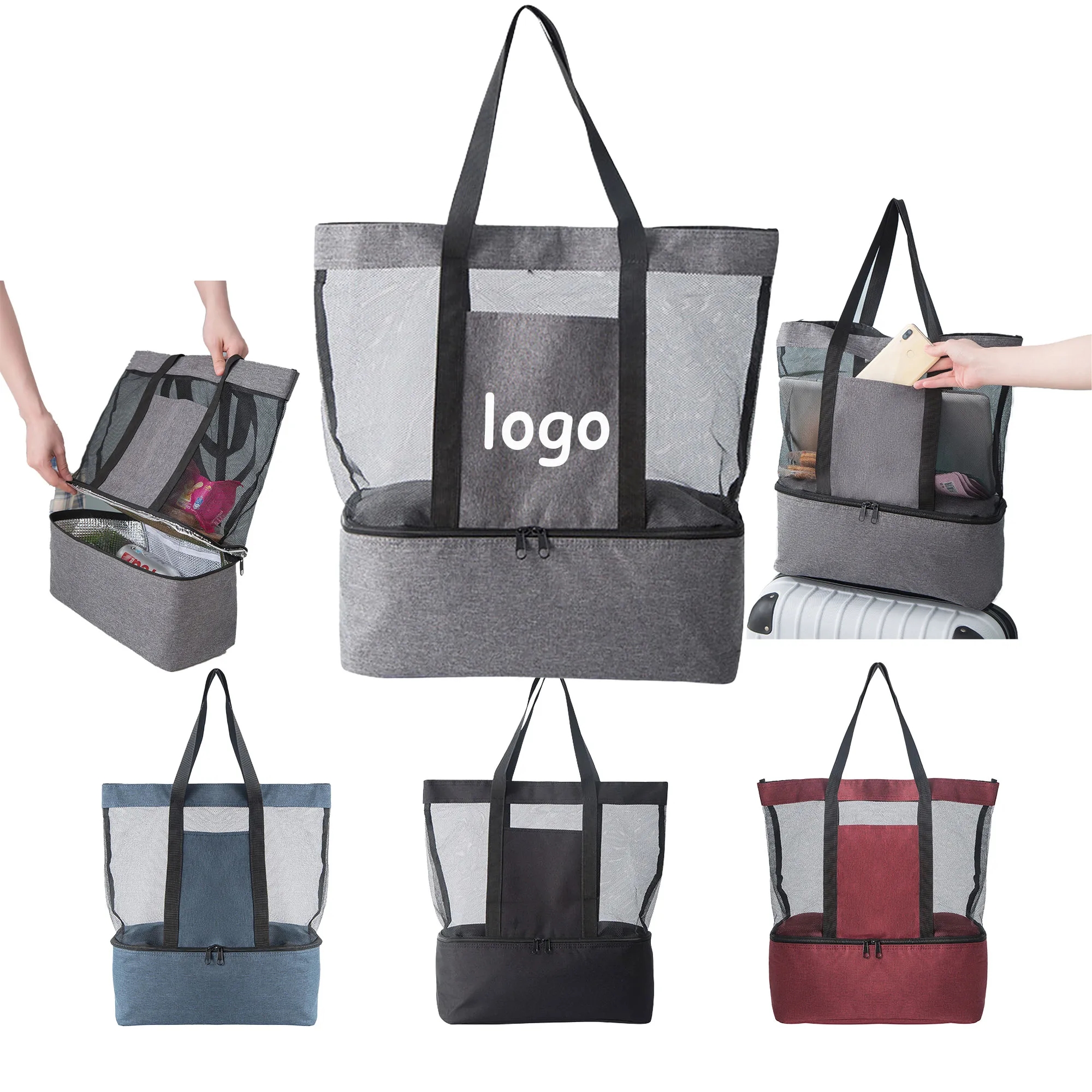 MOQ 10 Double-Layer Mesh Canvas Bag Wet/Dry Separation
