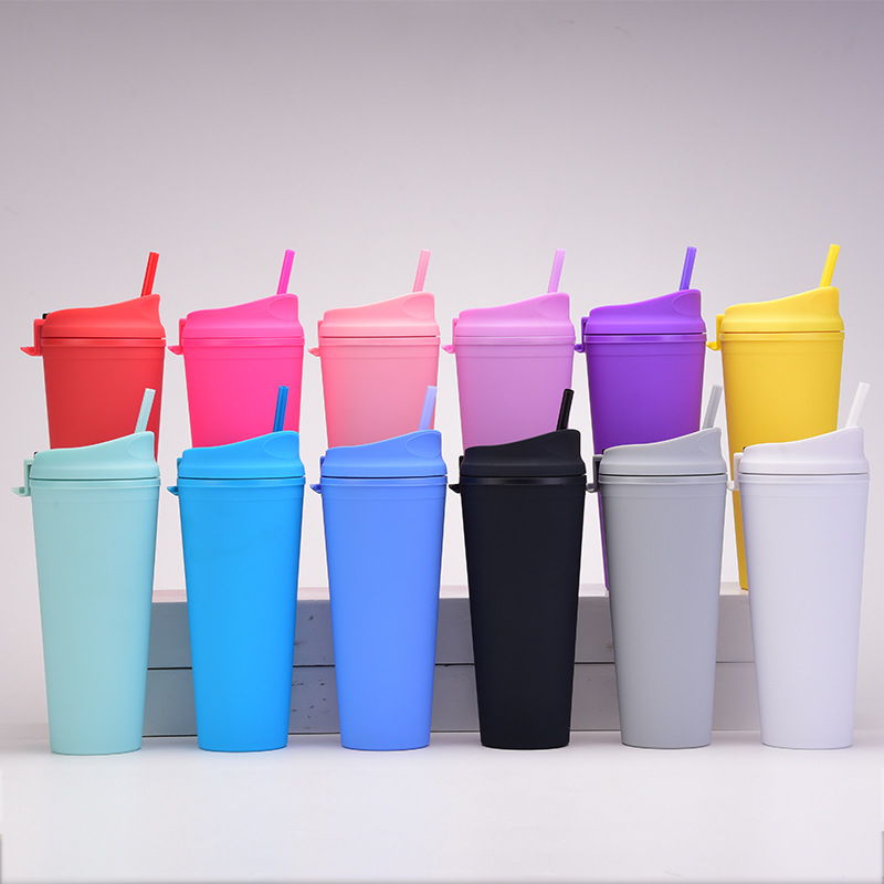 24 OZ ABS Frosted Flip Cover Tumblers / Lids Straw 5