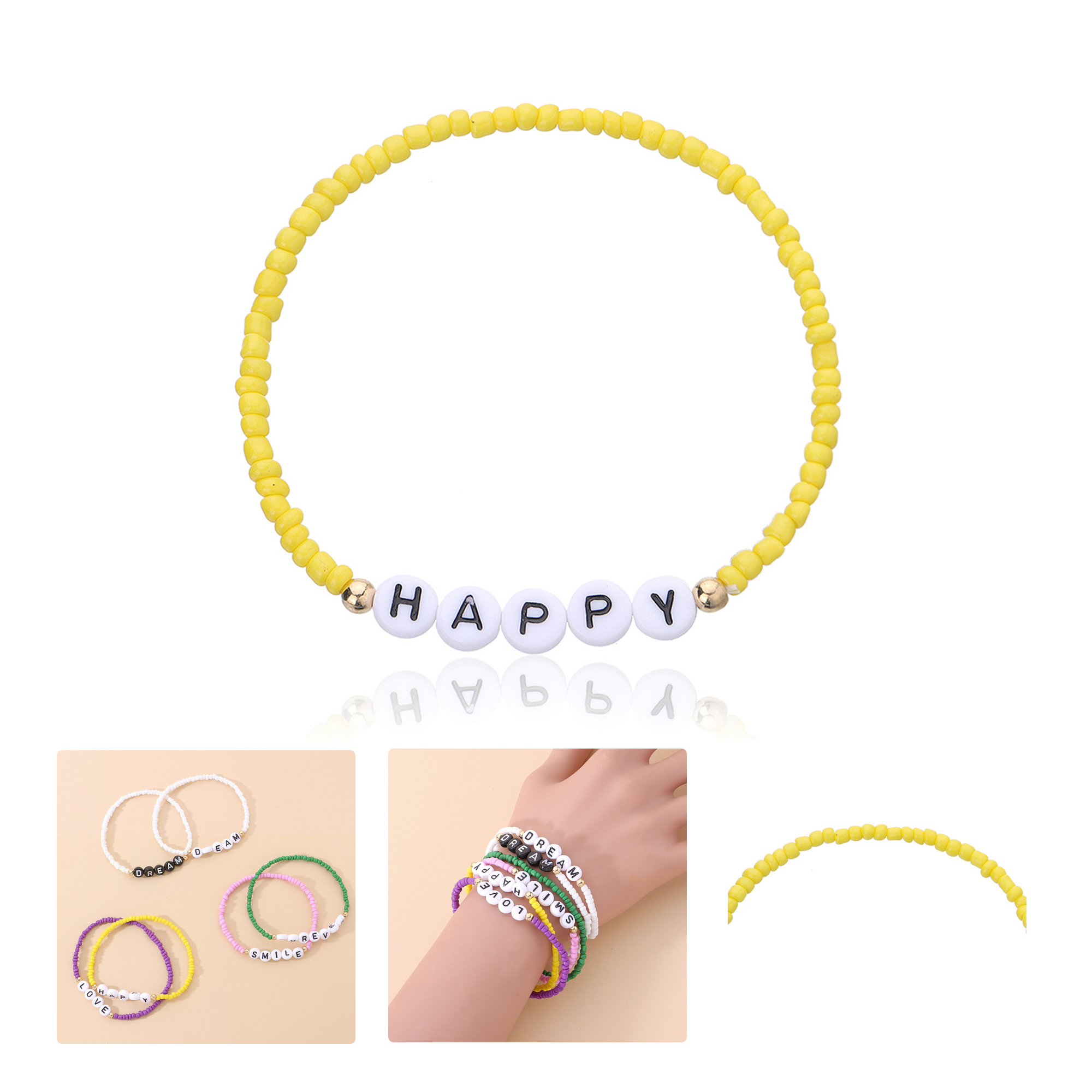 MOQ50 Letter Bead Fashion Bracelet Colorful Beaded Wristband 2