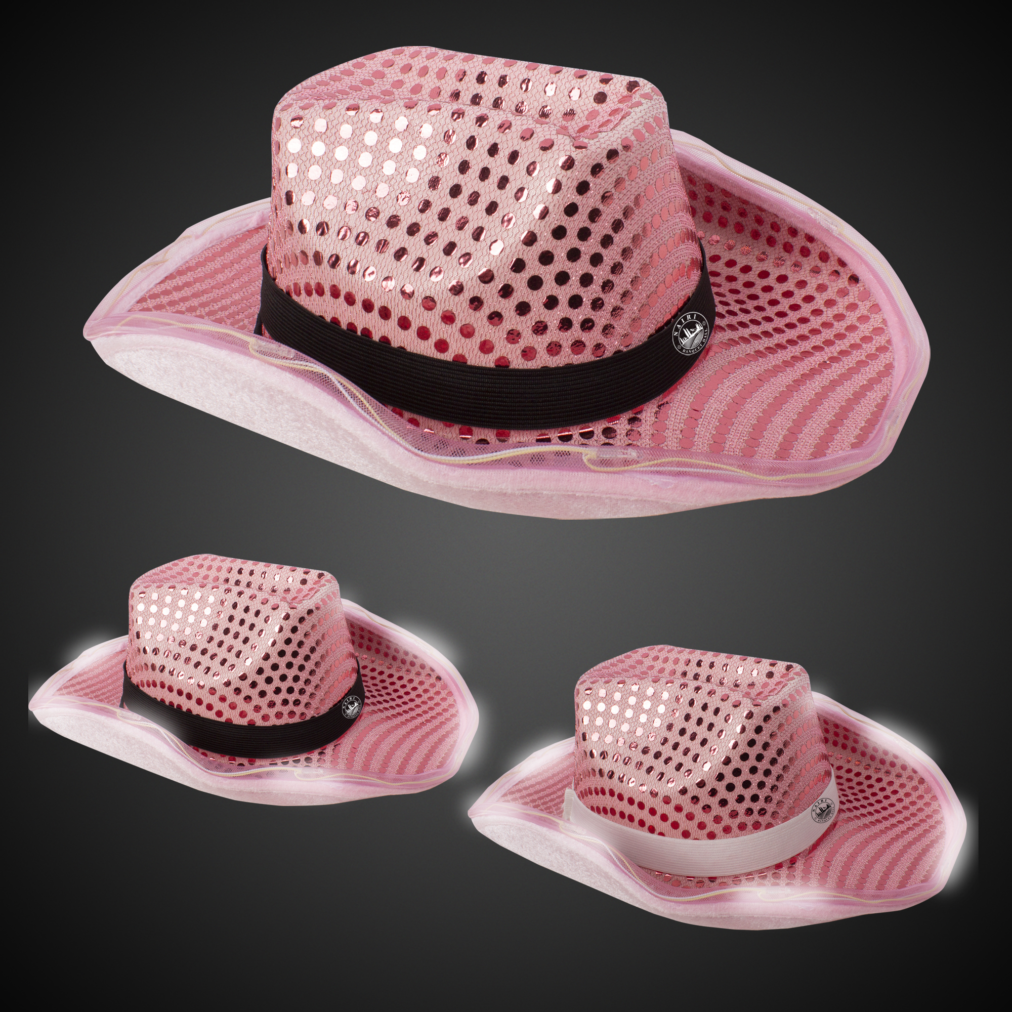 PINK SEQUIN LED COWBOY HAT(w/black imprintable band)