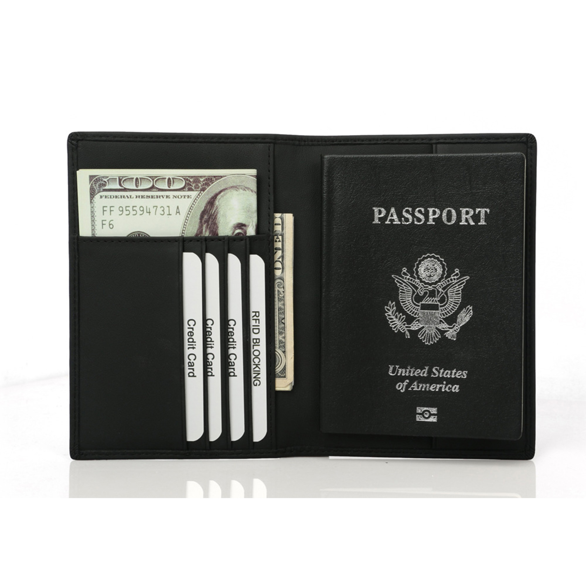 Cowhide Passport Holder Travel Bifold Wallet 7
