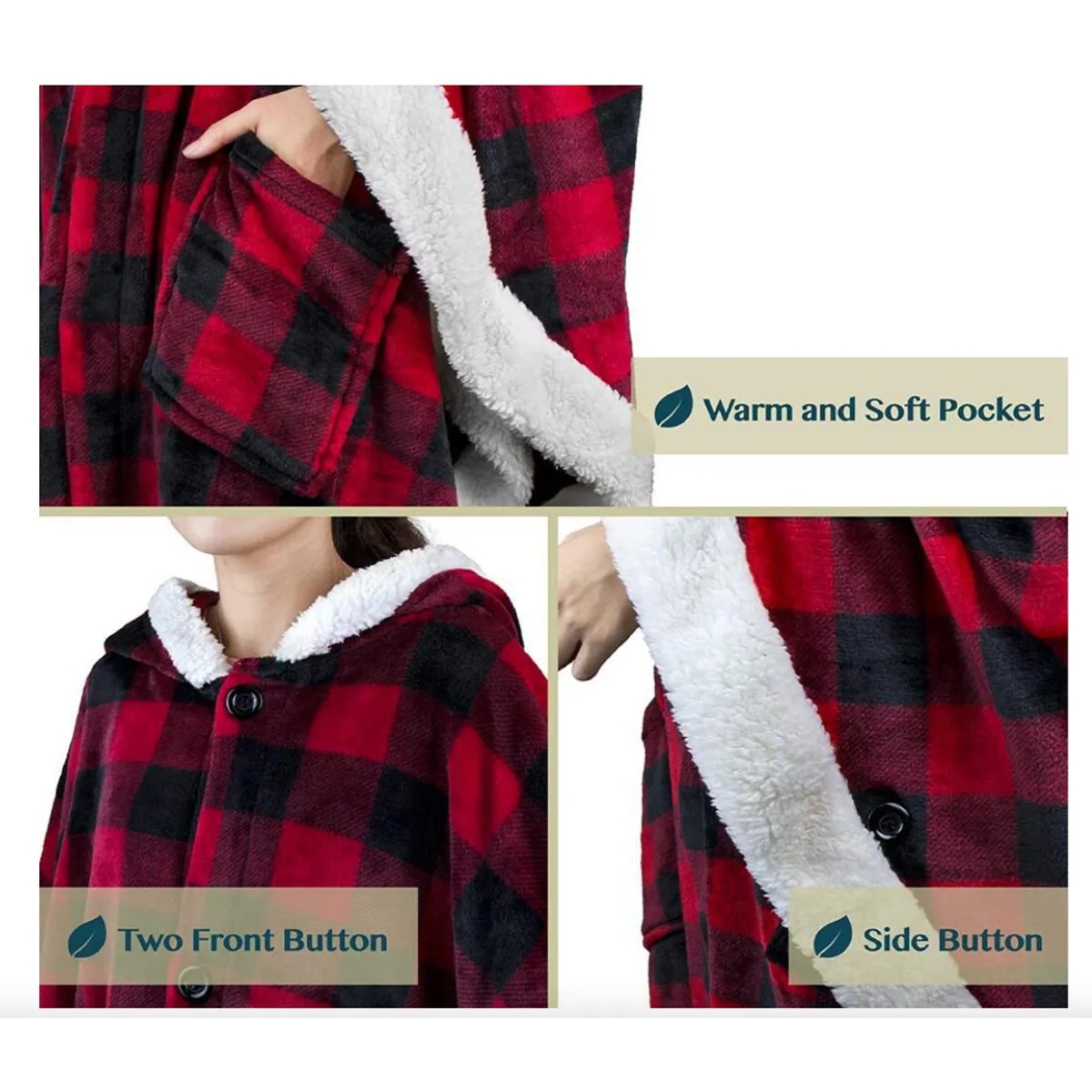 Poncho Hooded Cape Blanket Shawl Cozy Warm Sherpa Fleece 5