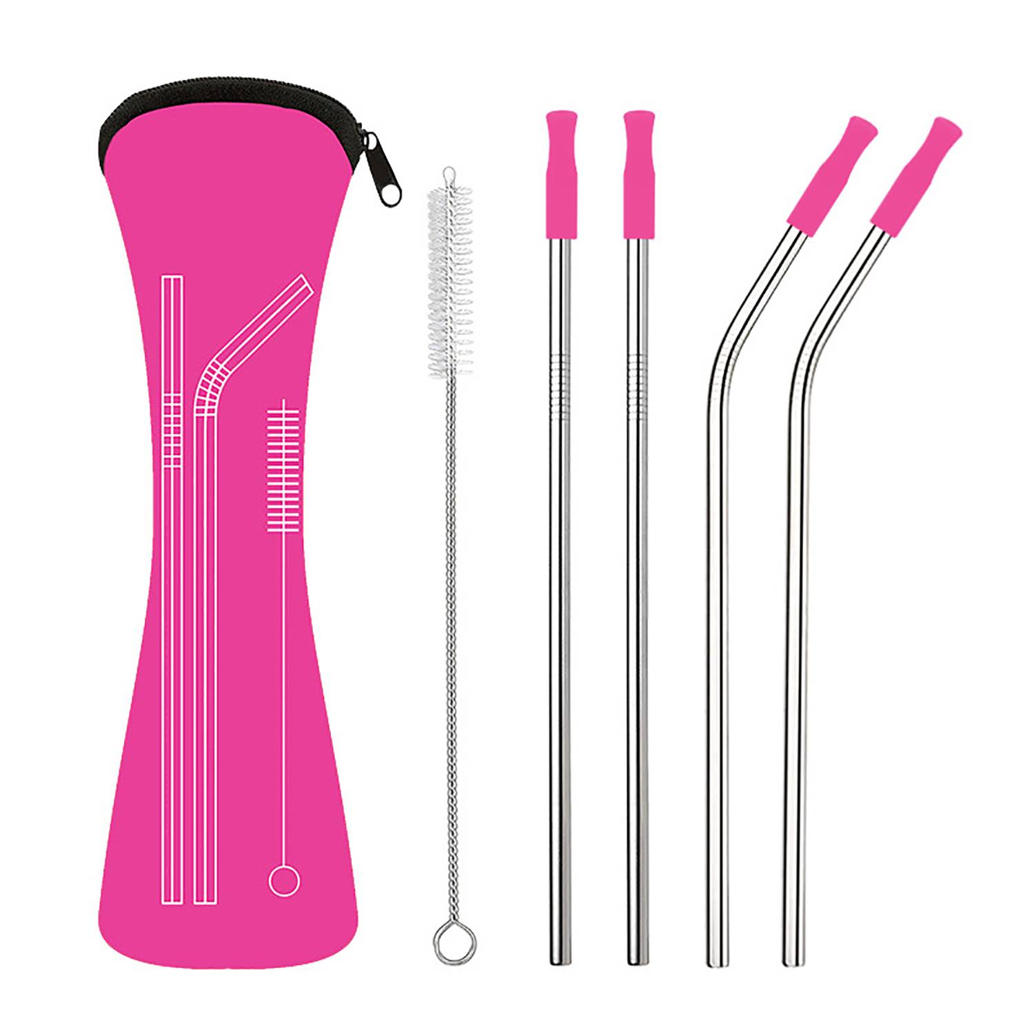Silicone Tips Stainless Steel Straws Set w/ Bag 8