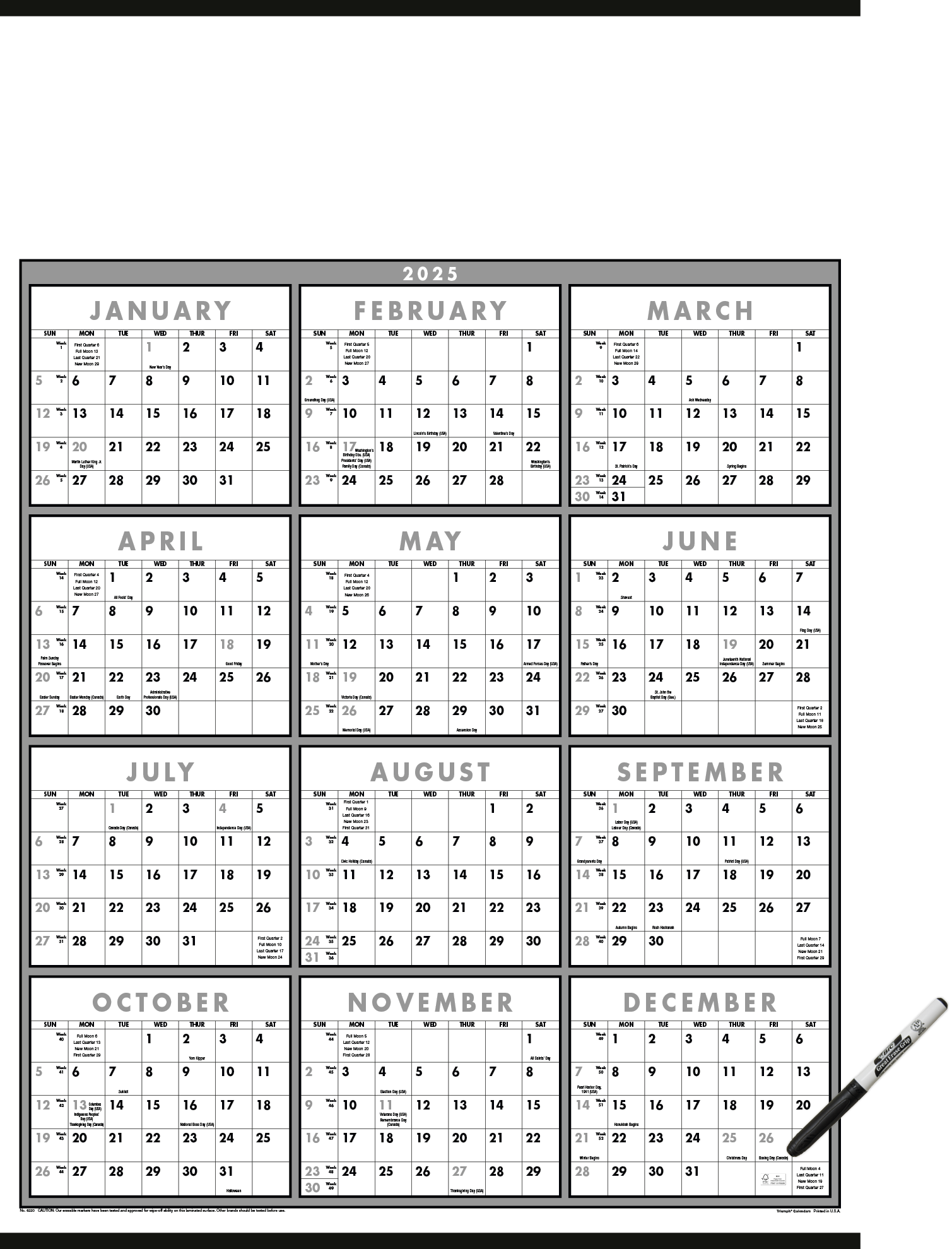 Triumph® Calendars Black & White Span-A-Year Non-Laminated Calendar 39
