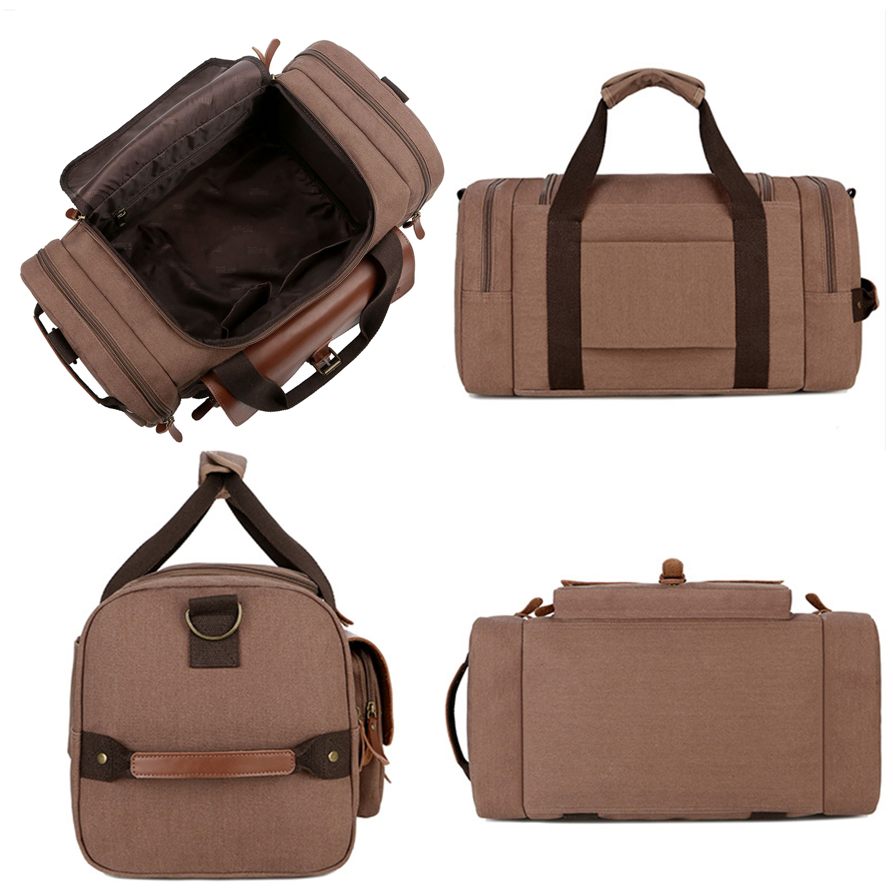 Canvas Men Large Capacity Multifunction Leather Travel Bag 6