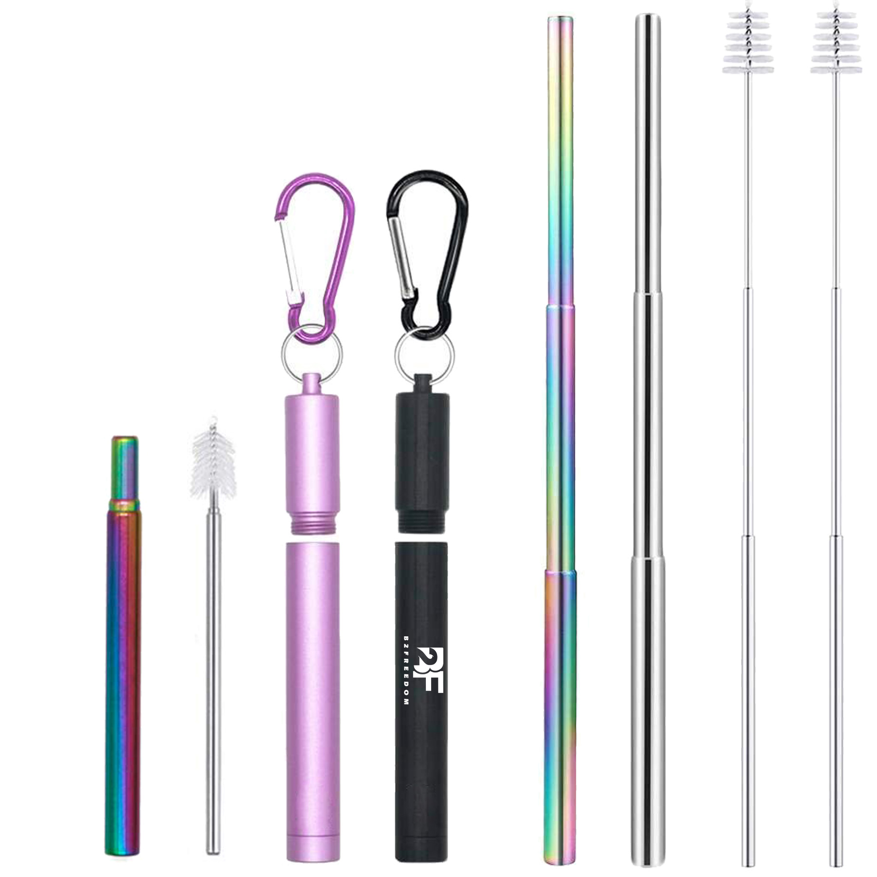 2 Pieces Collapsible Metal Straws Telescopic Reusable Foldable Straws 2