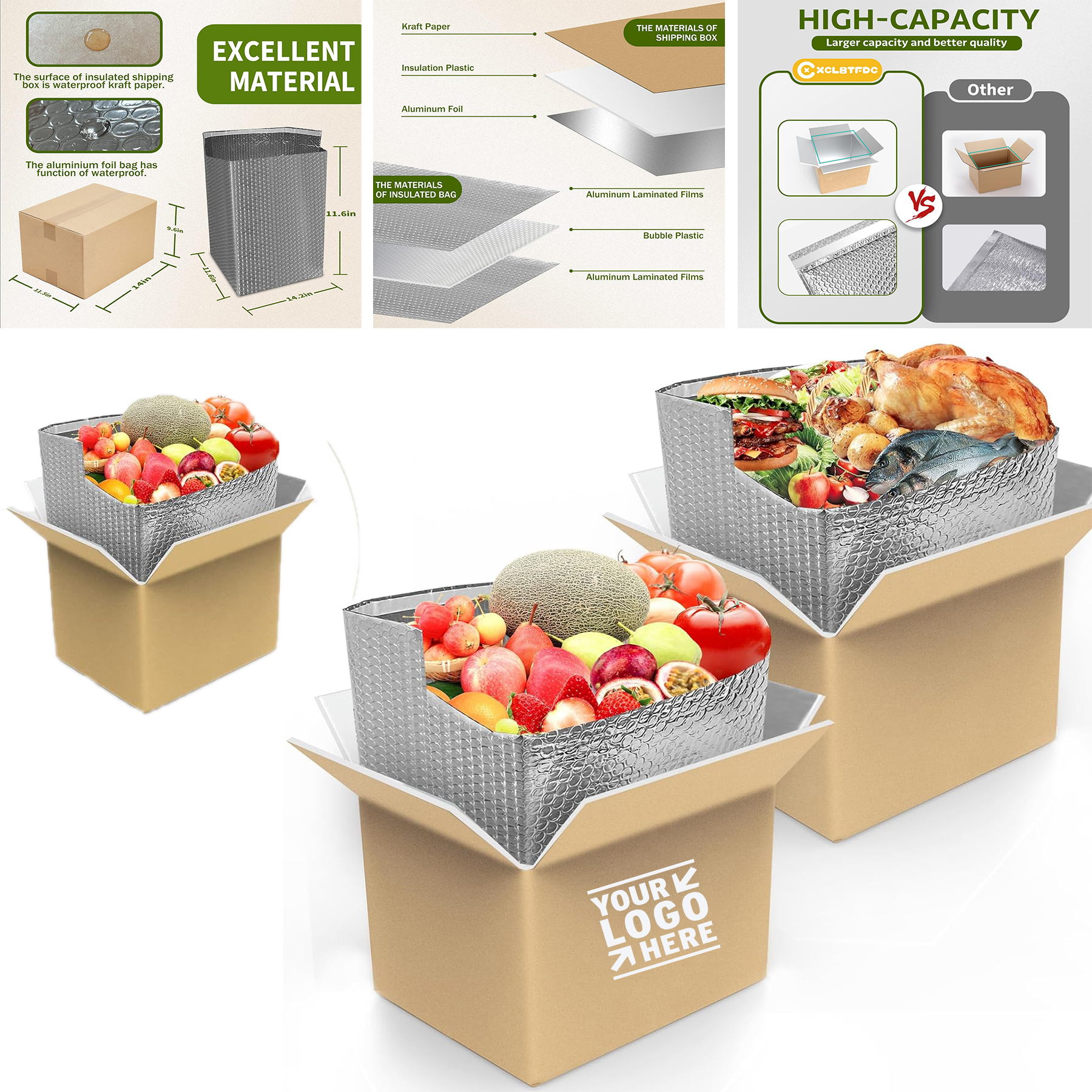 14"X 11.5"X 9.6" Aluminum Foil Insulated Liner Styrofoam Cold Delivery Carton Box with Thermal Bag 2