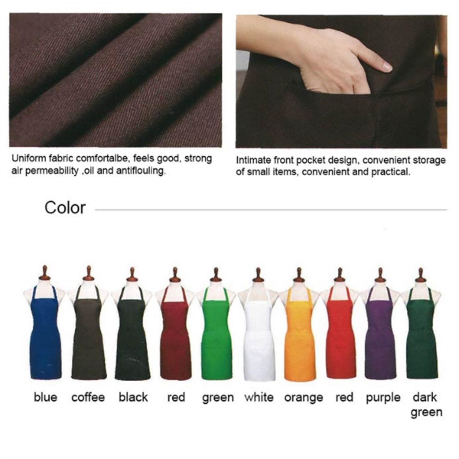 8 oz. Uniform fabric hang neck Kitchen aprons w/ 2 pockets 6