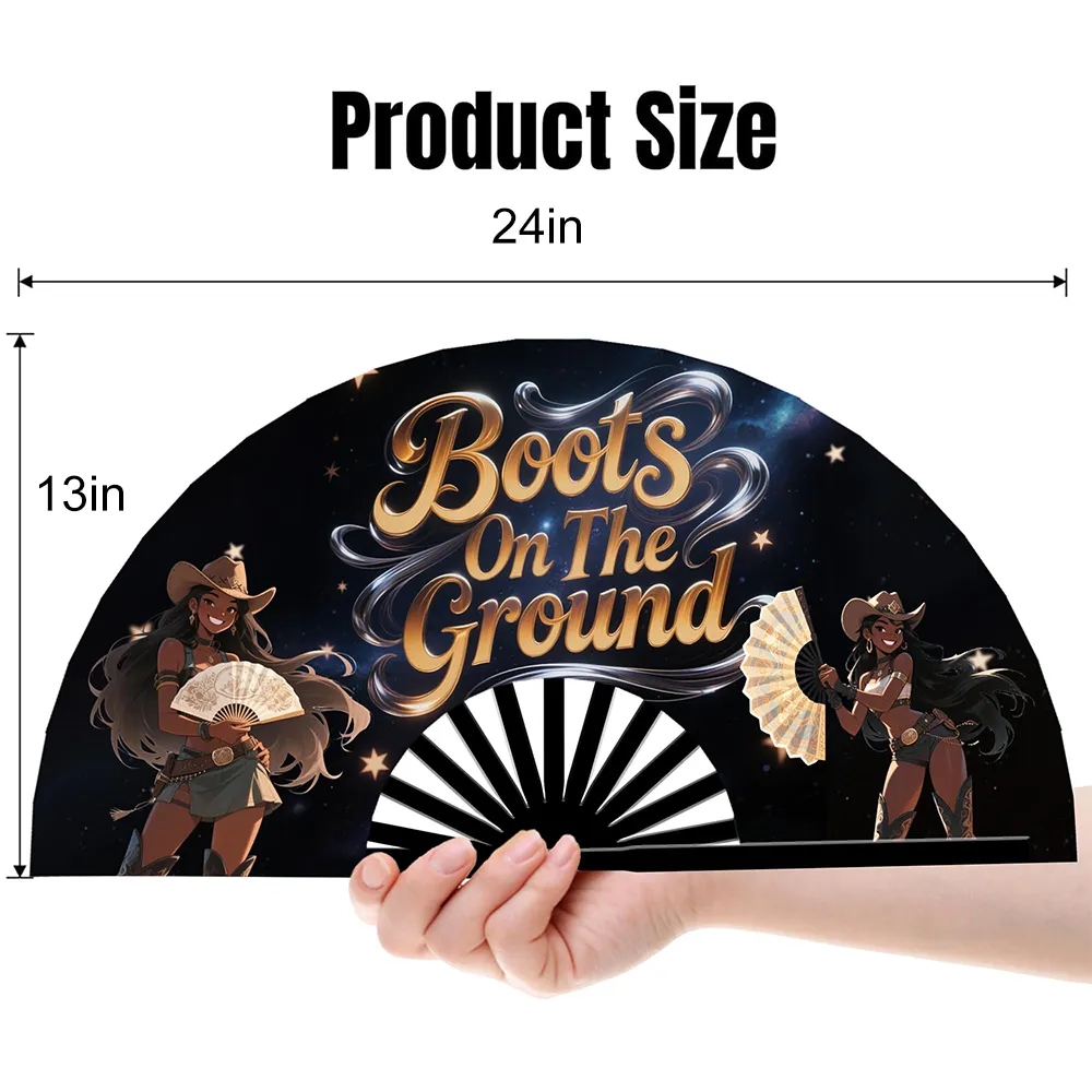 Custom Boots on the Ground Hand Fan Foldable Cowboy Carter 8