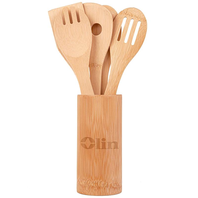 Holder For 5 Piece Bamboo Utensil Set With Holder 1