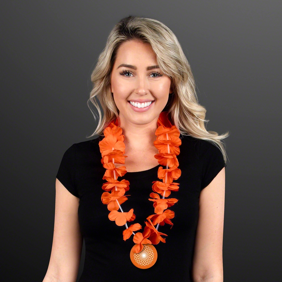 Orange Lei Necklace with Medallion (Non-Light Up) 3
