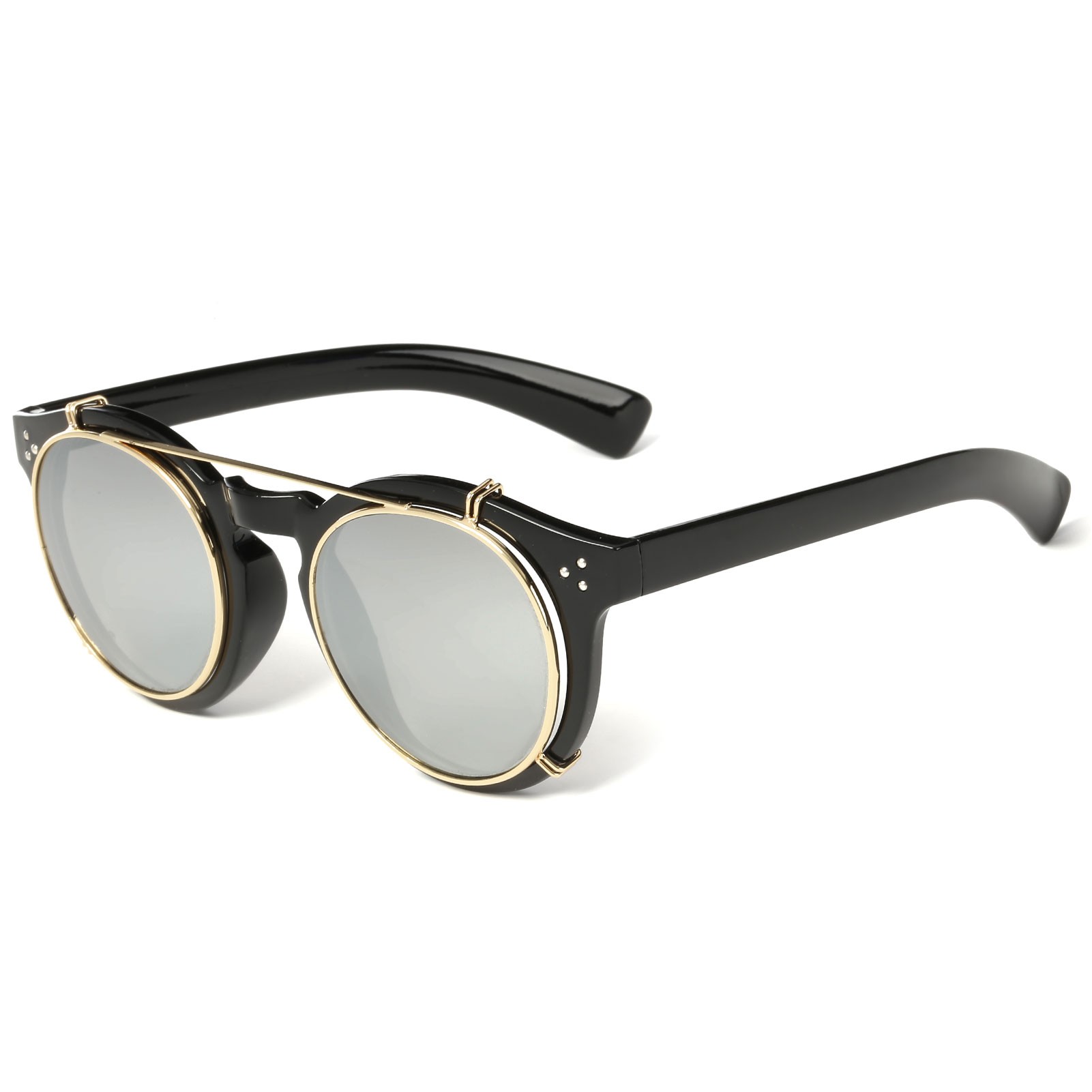 Steampunk Removable Lens Round Mirrored Sunglasses 17