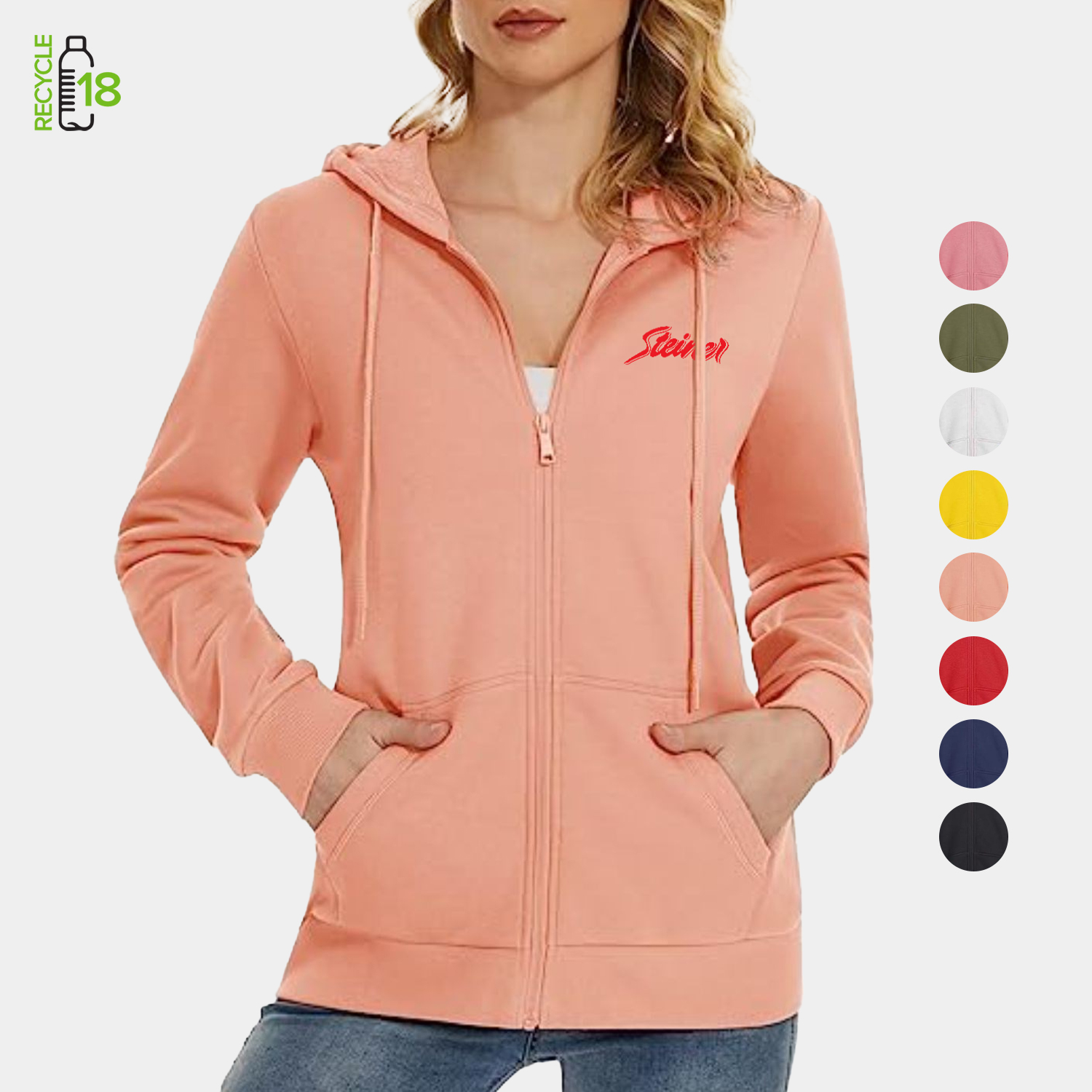 REPREVE® - Women's Recycled Zipper Hoodie w/ Kangaroo Pocket & Antibacterial 3