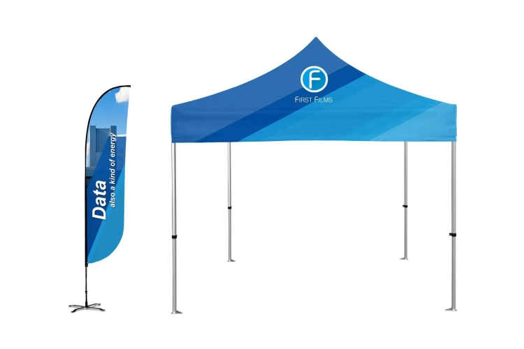 10x10ft Standard Kit-White Steel Frame Tent & 12ft 2-sided Feather Flag 5