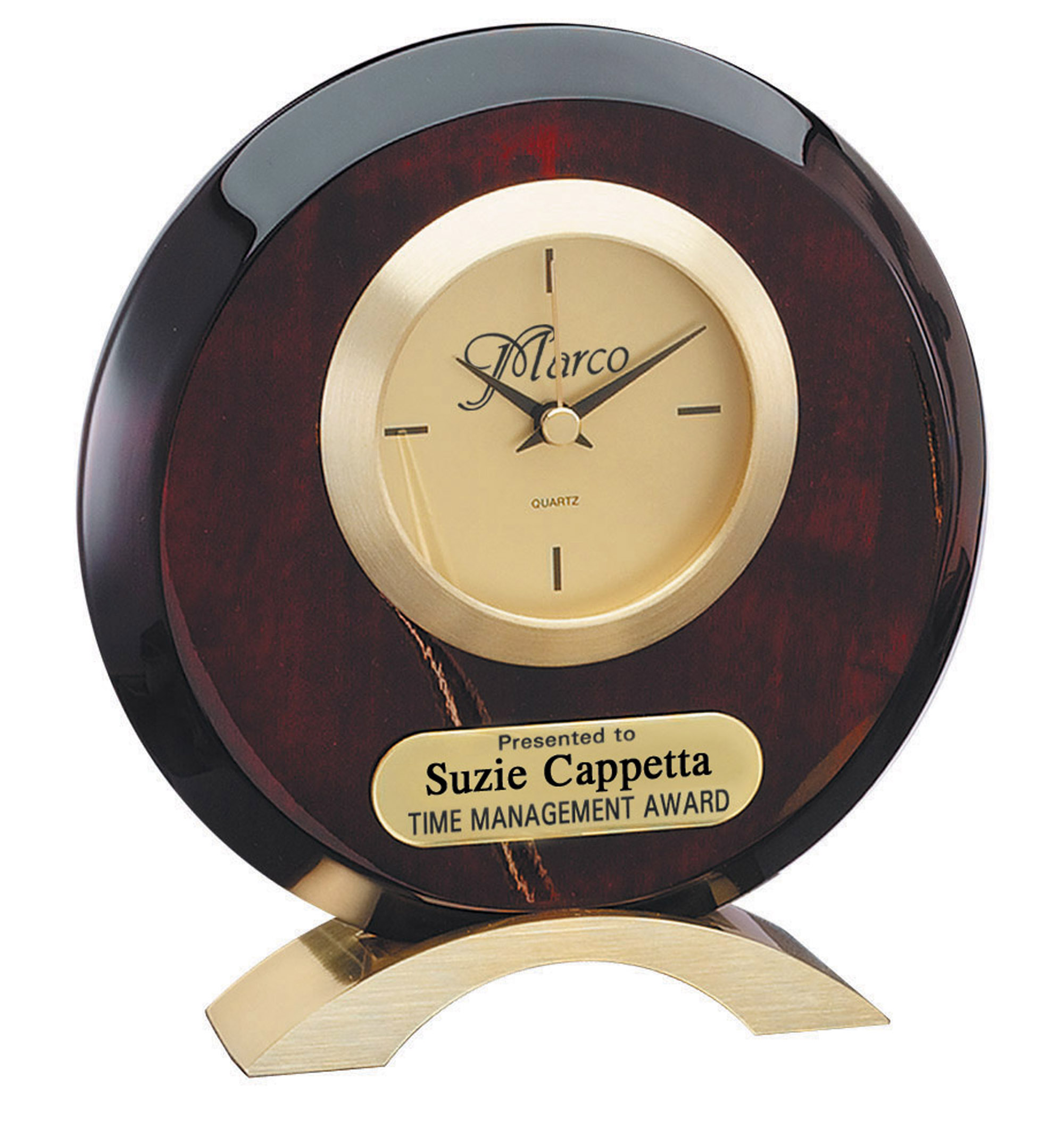 Circular Rosewood Desk Clock on Brass Base 1