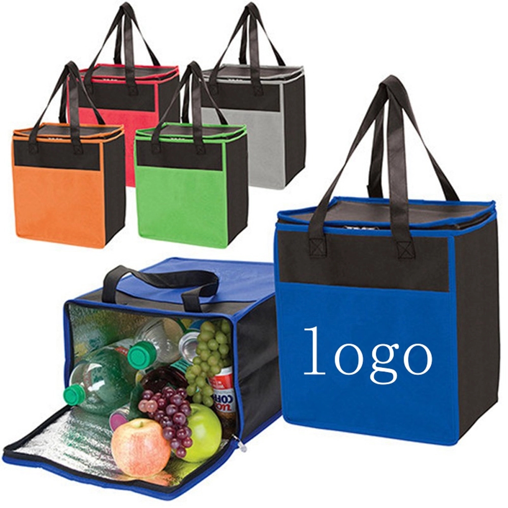 Two-Tone Insulated Lunch Bag Non-Woven Grocery Tote 3