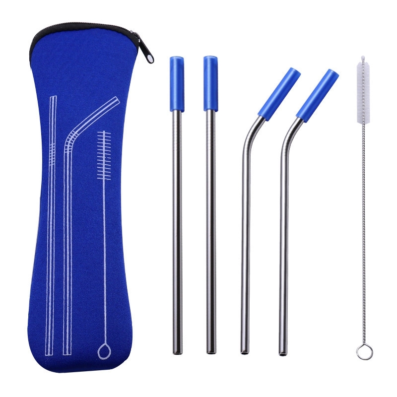 Silicone Tips Stainless Steel Straws Set w/ Bag 2