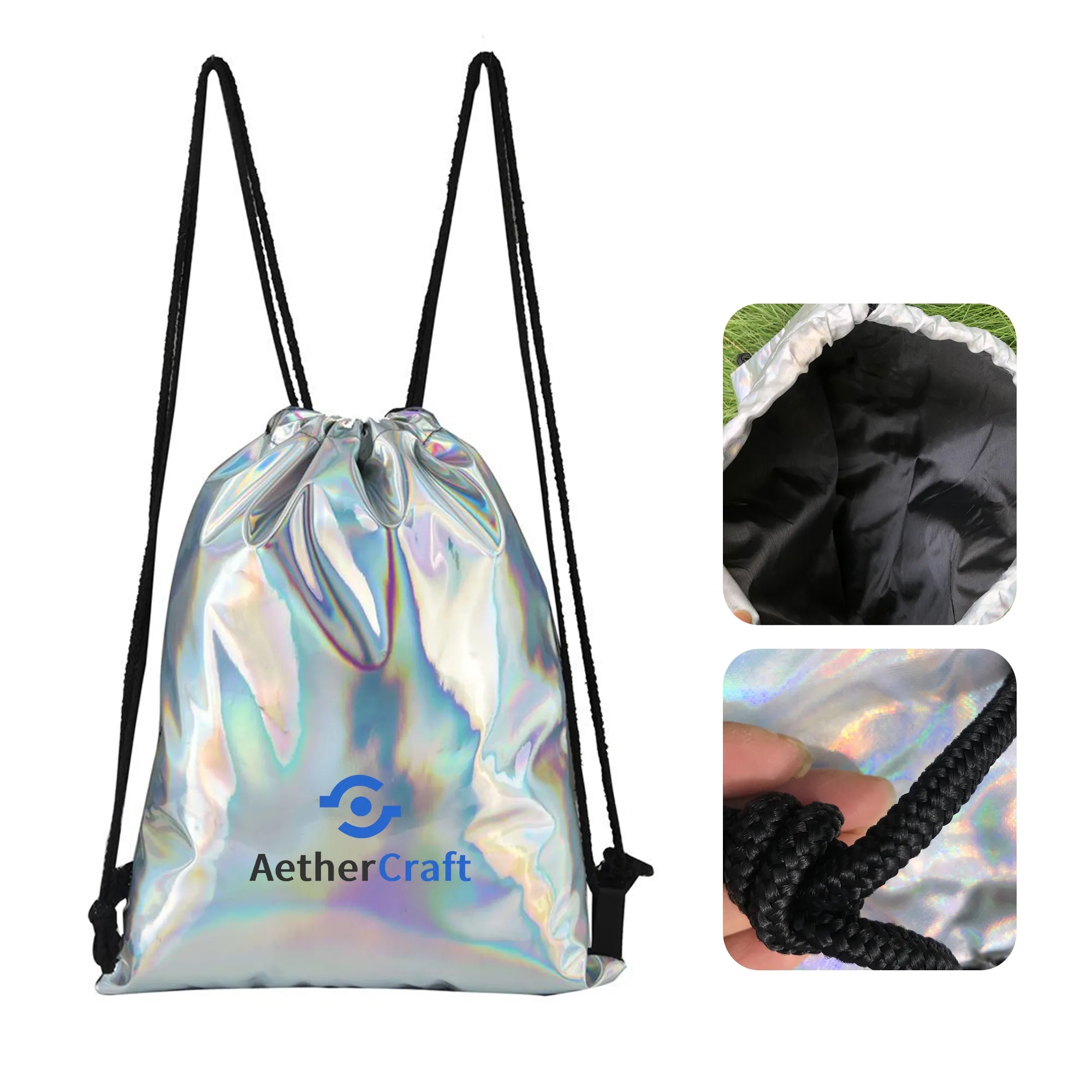 Laser Drawstring Bag with Large Capacity and Reflective Glow 2