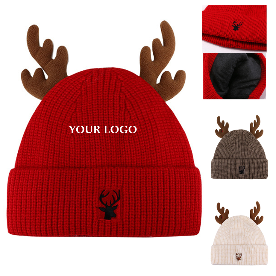 Cute Antler Design Knitted Woolen Hat 1