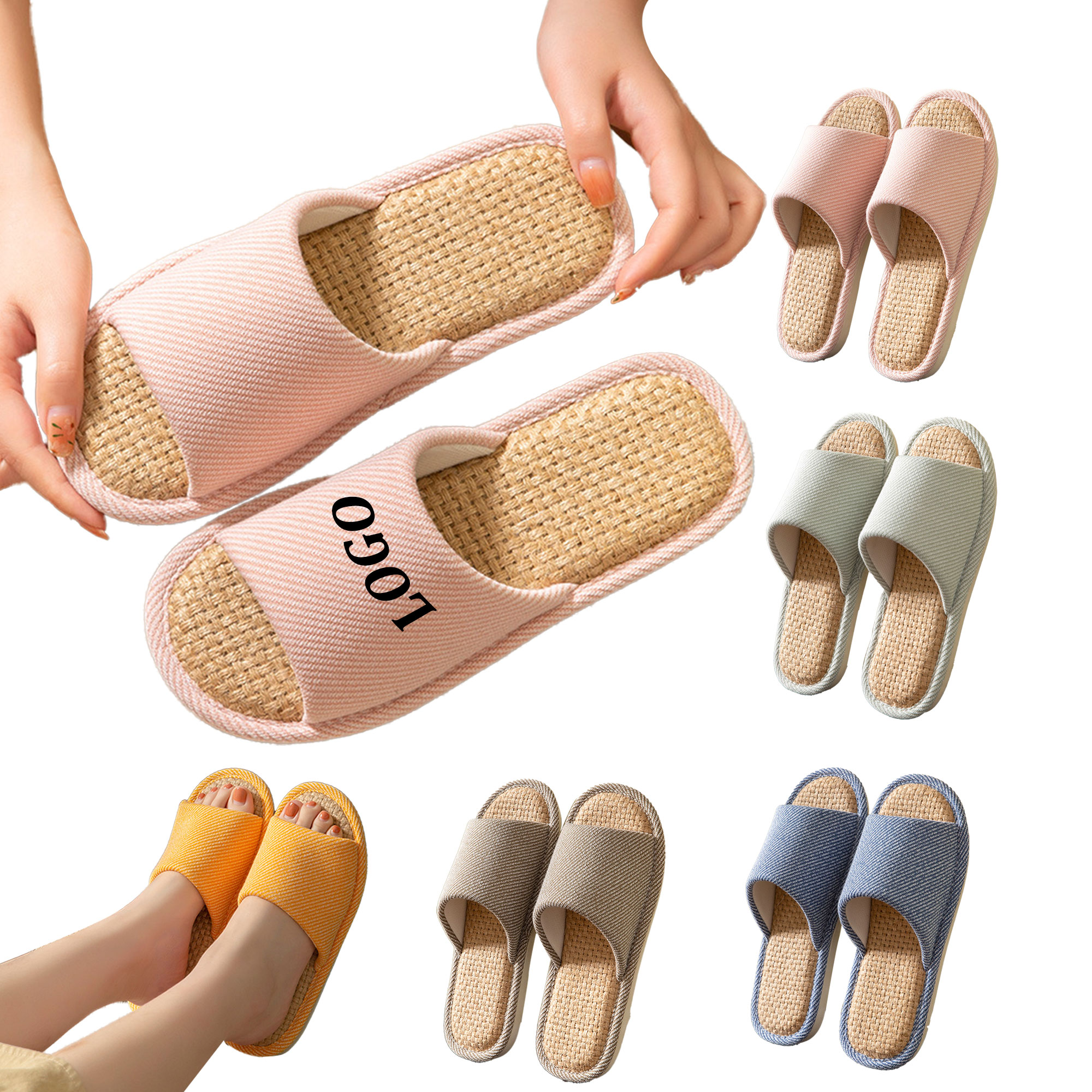 MOQ 30 Linen Slippers Indoor Quiet 9"L-10"L (size 5-8) 2