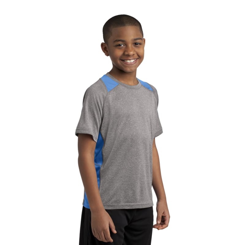 Sport-Tek Youth Heather Colorblock Contender Tee. 48