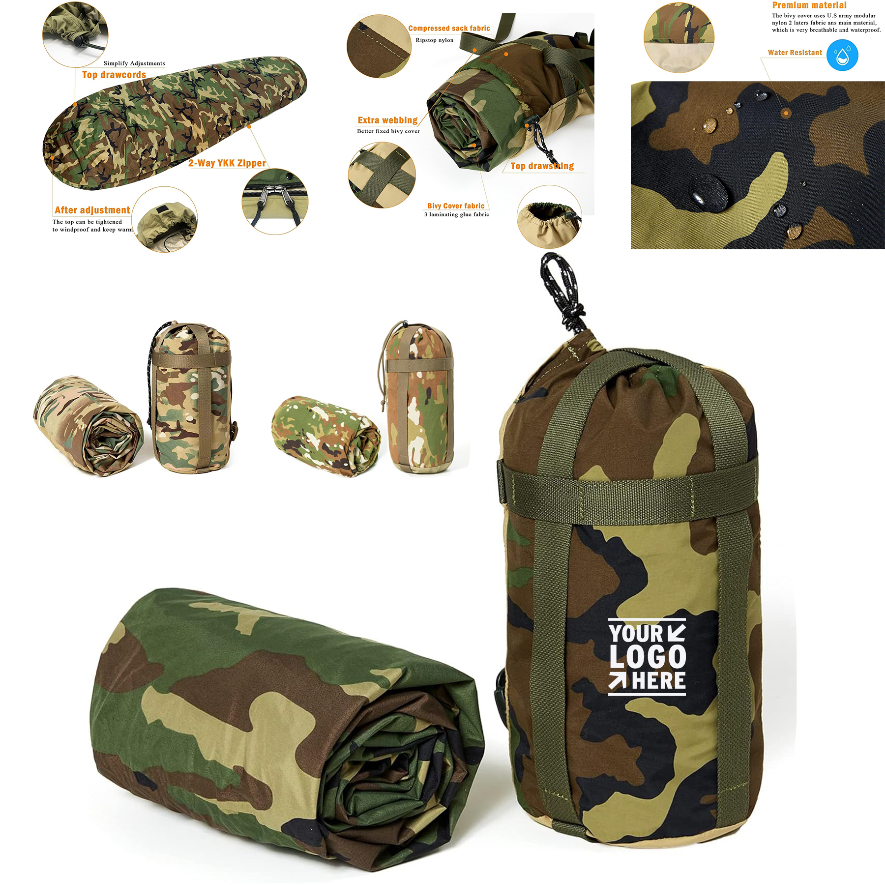 Military Modular Sleeping System Bivy Cover Sack Waterproof Outer Shell Stealth Shelter Sleep Bag 