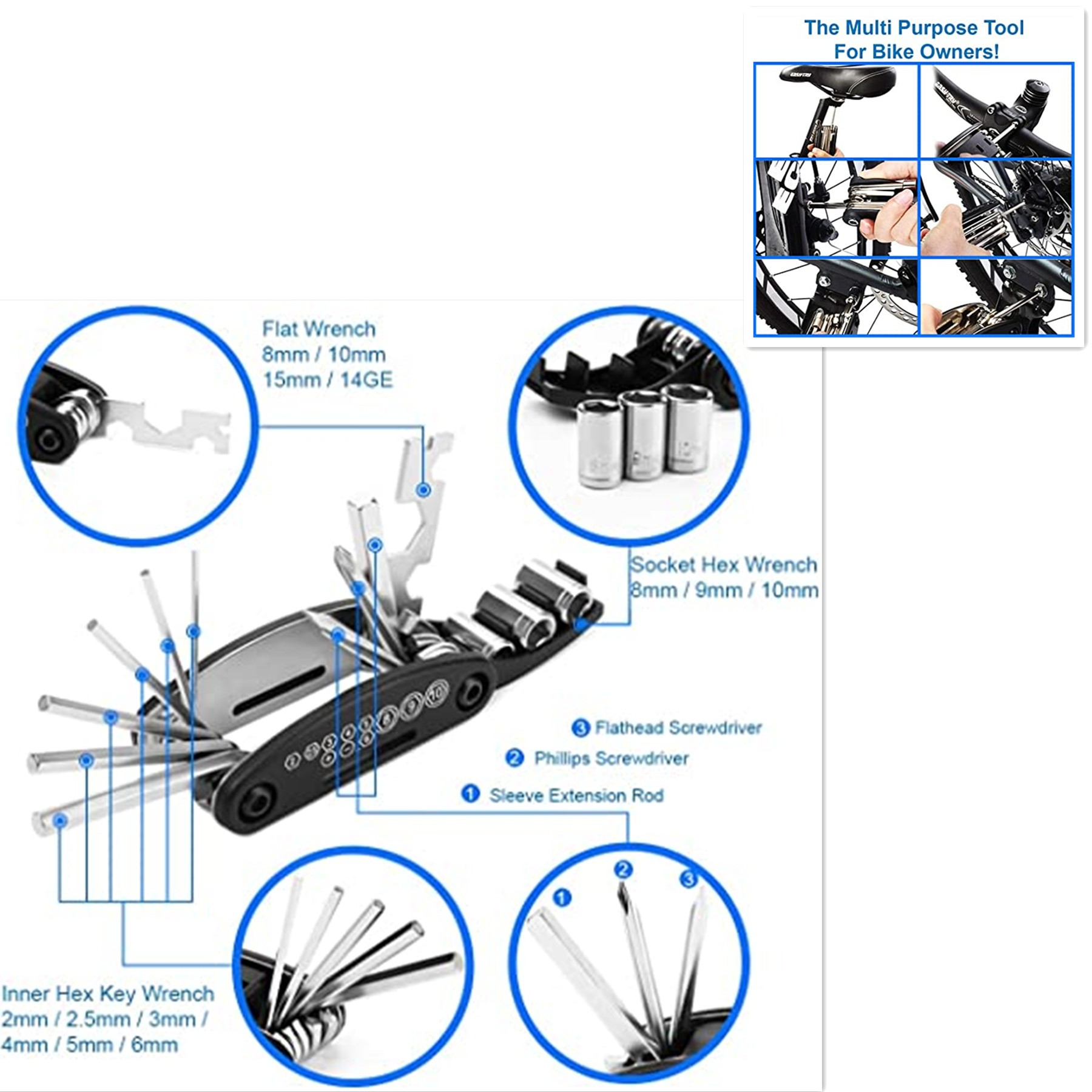 16 in 1 Multi-Function Bicycle Mechanic Repair Tool 2
