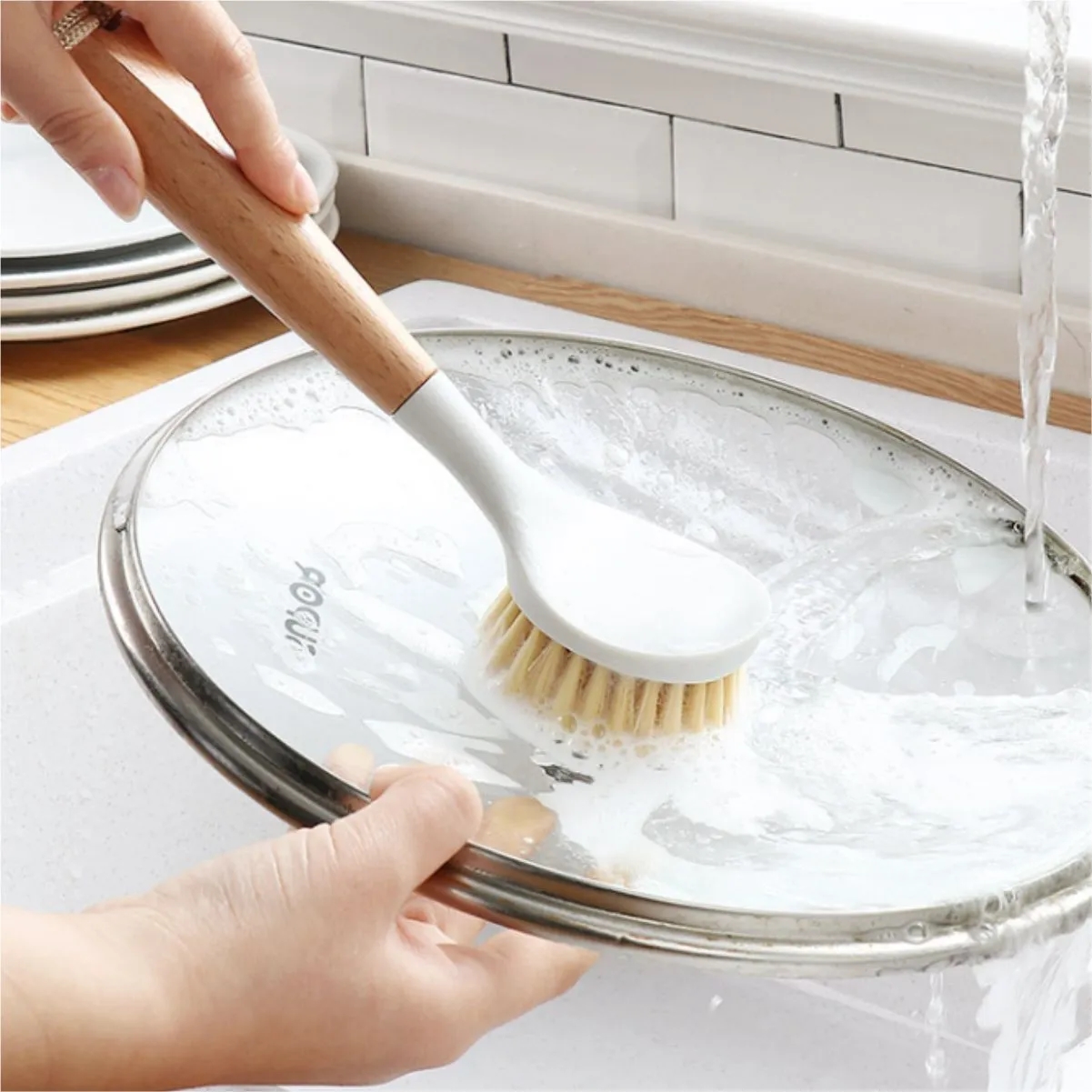Wood Handle Dish Brush With Non Scratch Bristles 5