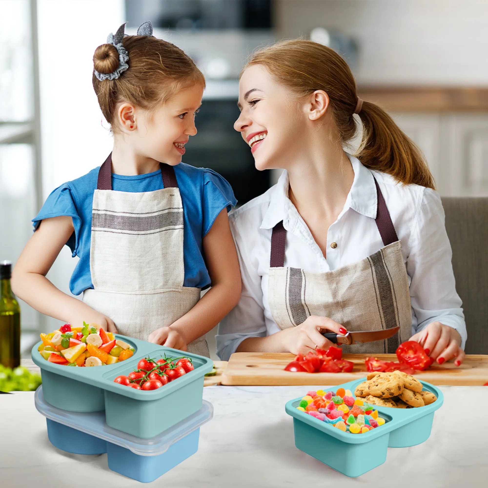 SIlicone Condiment Container Snack Sauce Box 2 Compartment 5