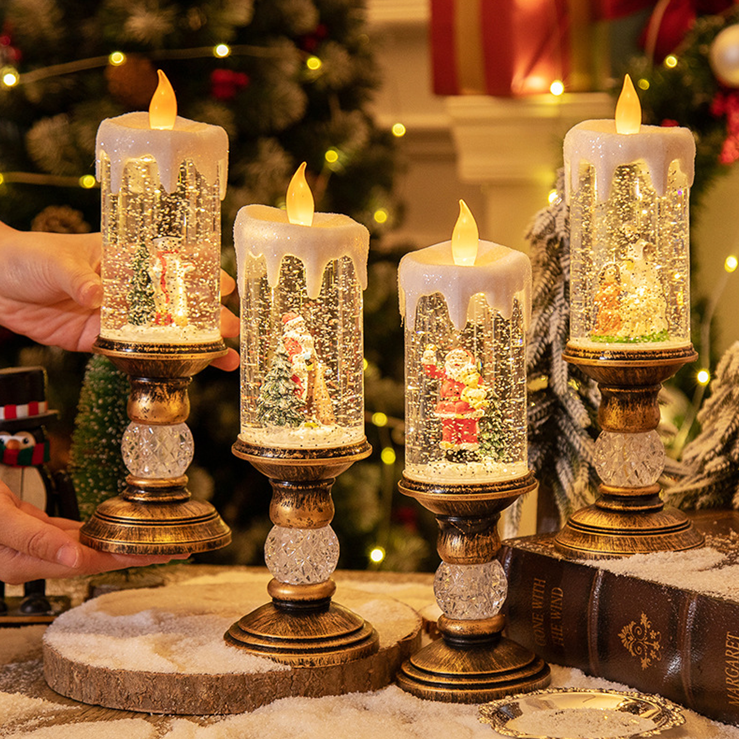 Christmas Candles with Santa Claus Snowman 5