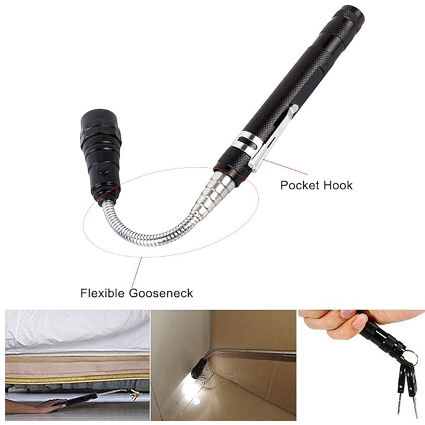 Magnetized 360 Degree Flexible Head Telescopic 3 LED Torch Flashlight 2