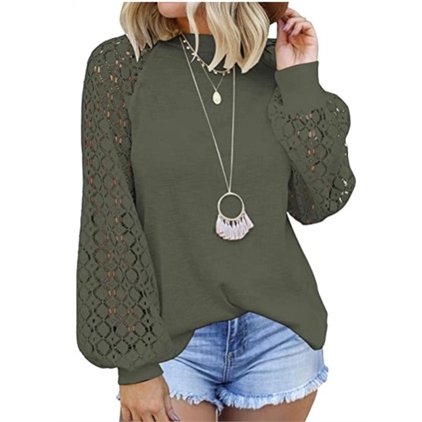 Women's Long Sleeve Tops Lace Casual Loose Blouses T Shirts 2