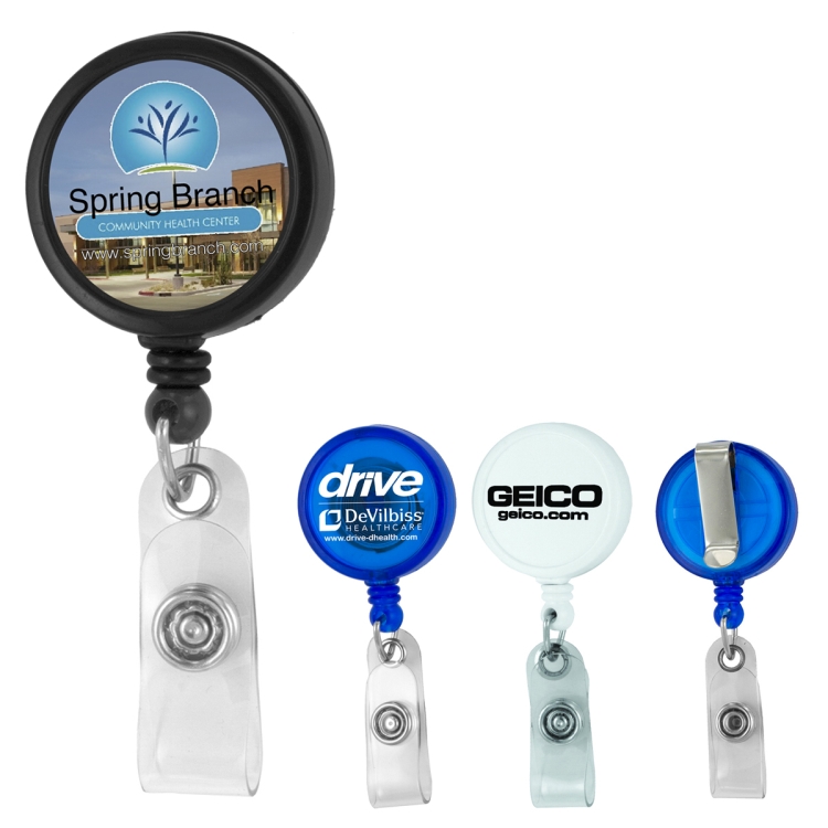 "Worthington VL" 30" Cord Round Jumbo Imprint Retractable Badge Reel and Badge Holder with Metal Sli 1