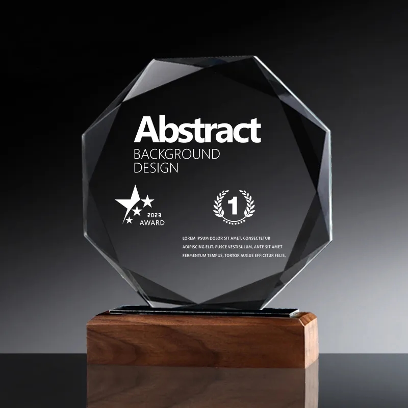 Glass Award Plaque with Wooden Base 2