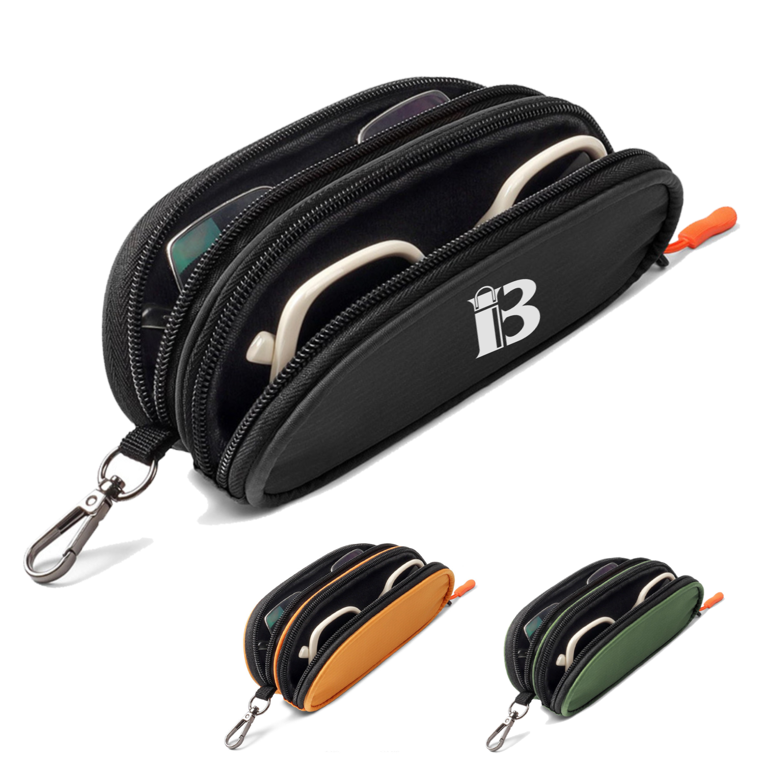 Nylon Double Layer Zipper Eyeglass Storage Bag w/ Carabiner 4