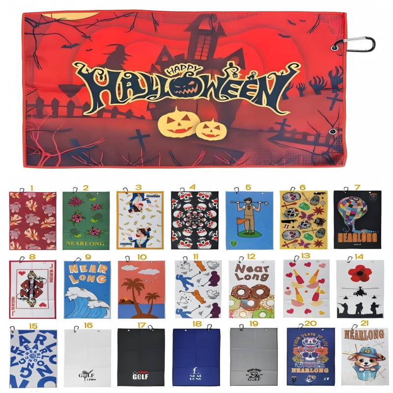 Printable Pattern Golf Towel With Carabiner 1