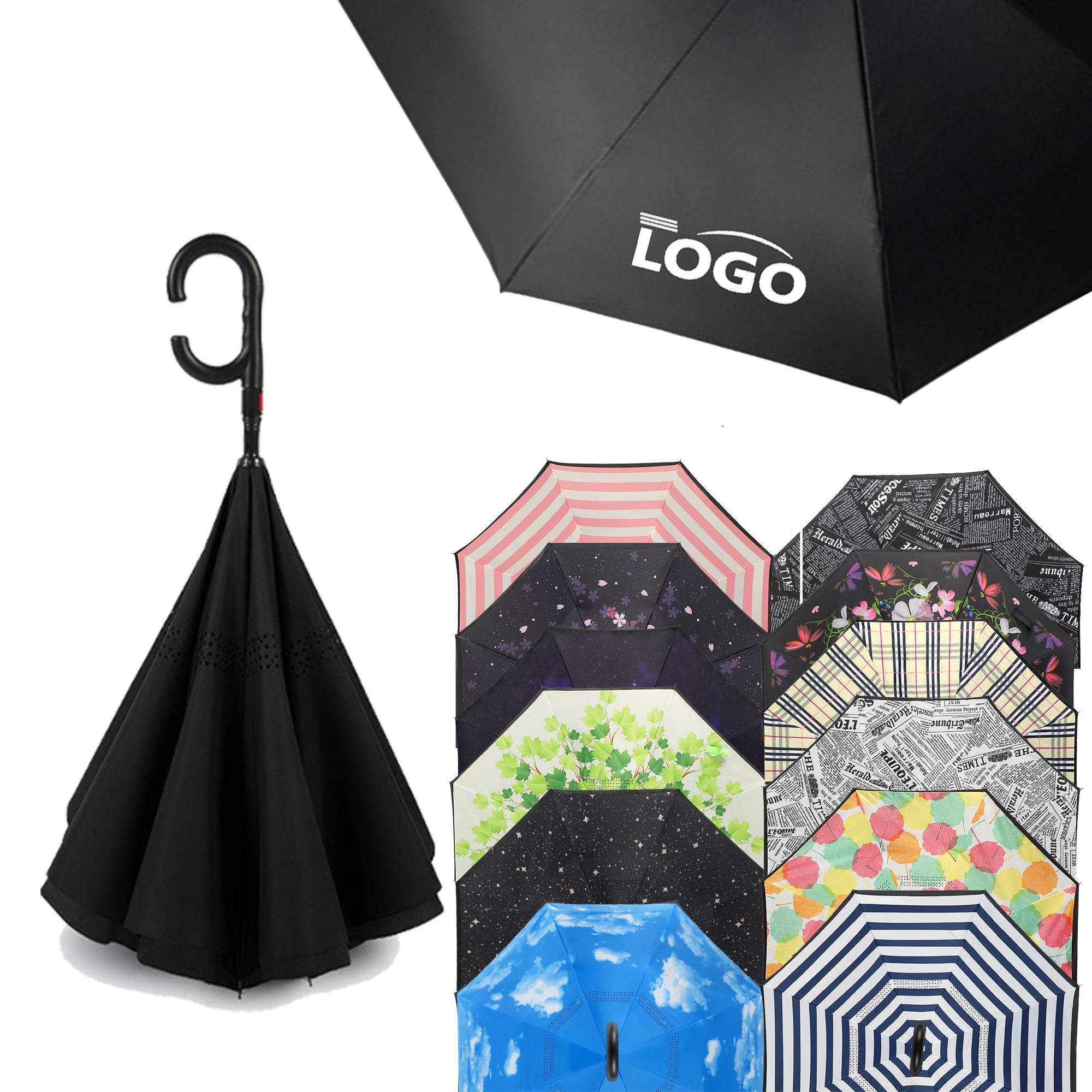 Reverse C-Shaped Handle Fold Umbrella Inverted Double Layer 7