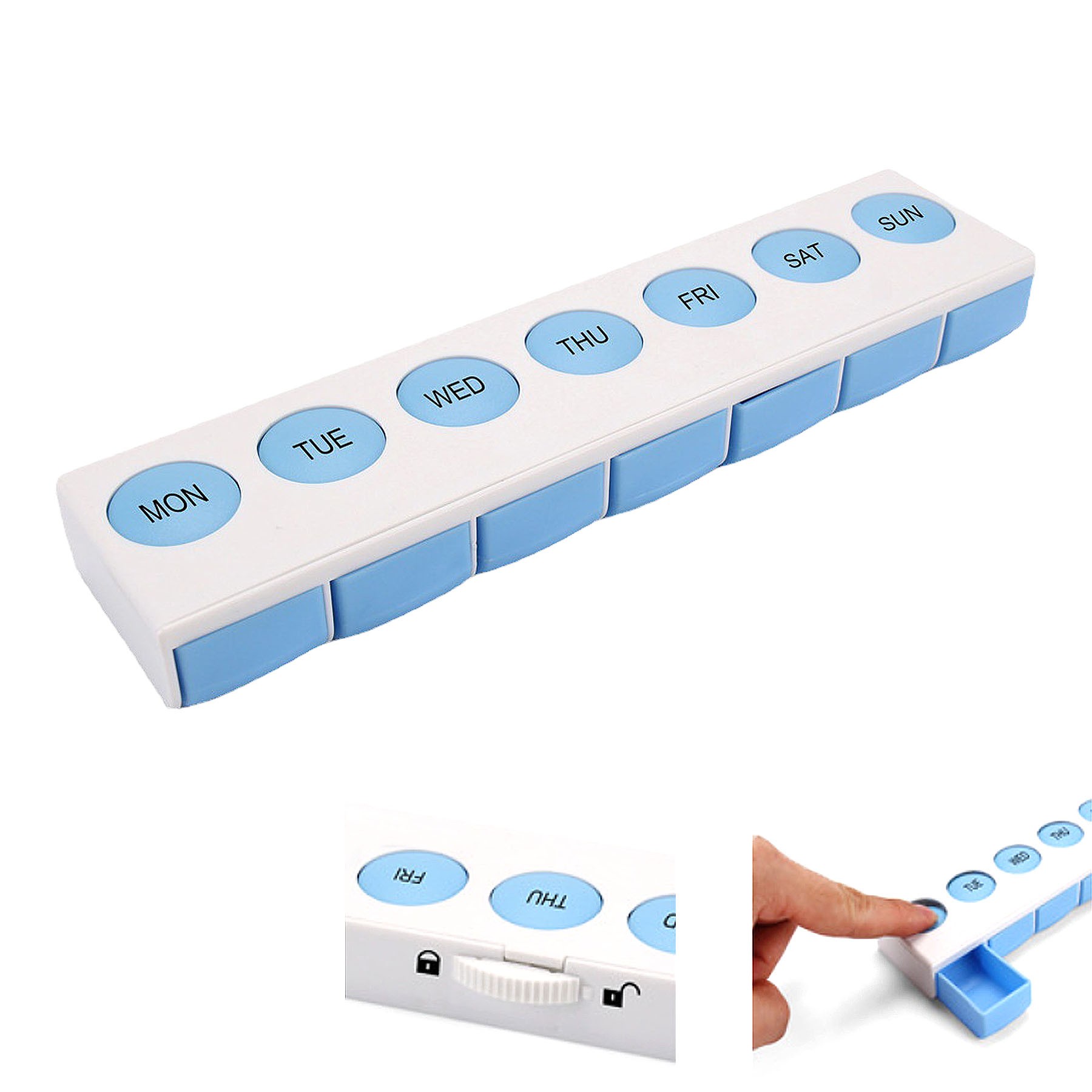 Push Button 7 Day Medicine Pill Box W/Lock 5