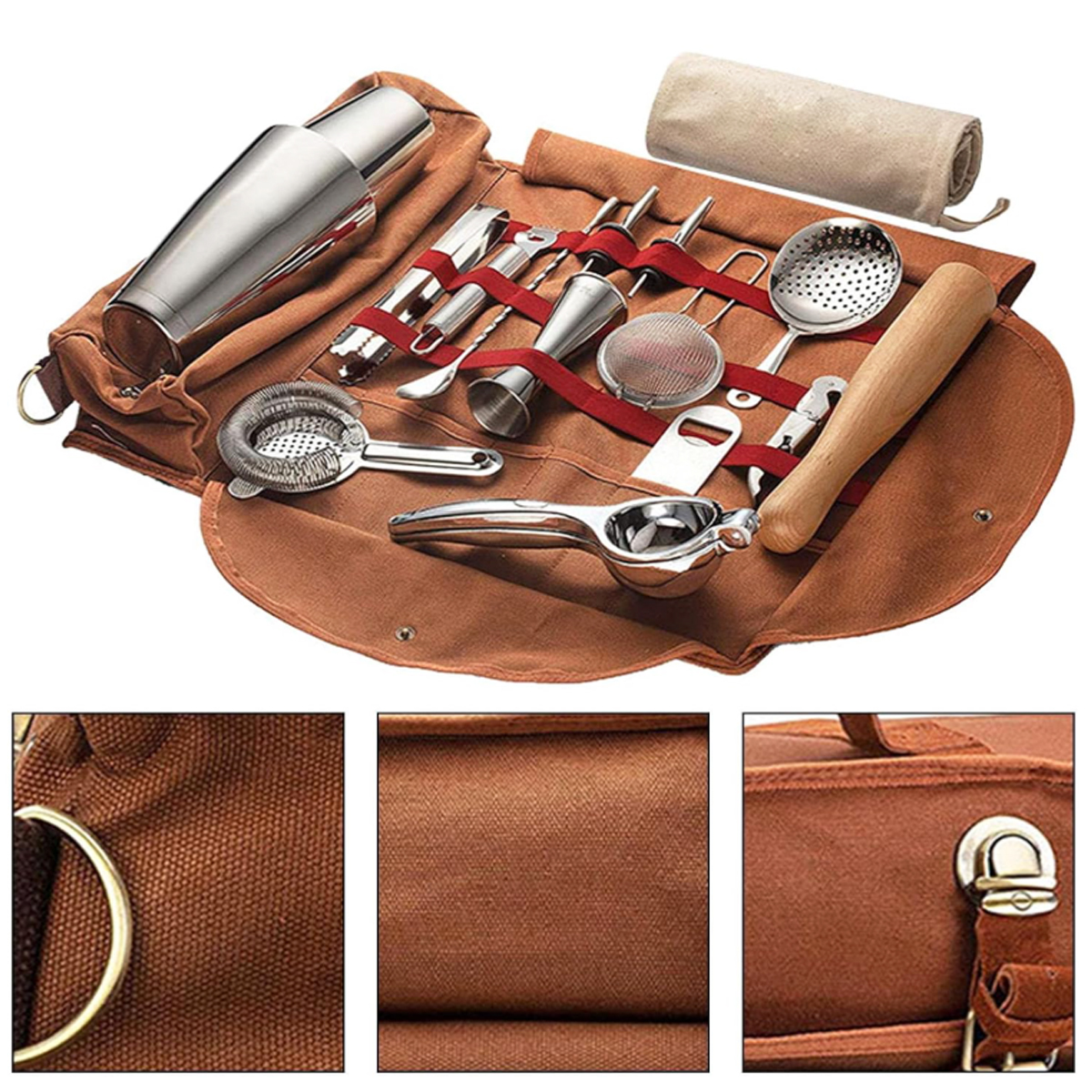 Canvas Bartender Tool Roll Bag Organizer 4