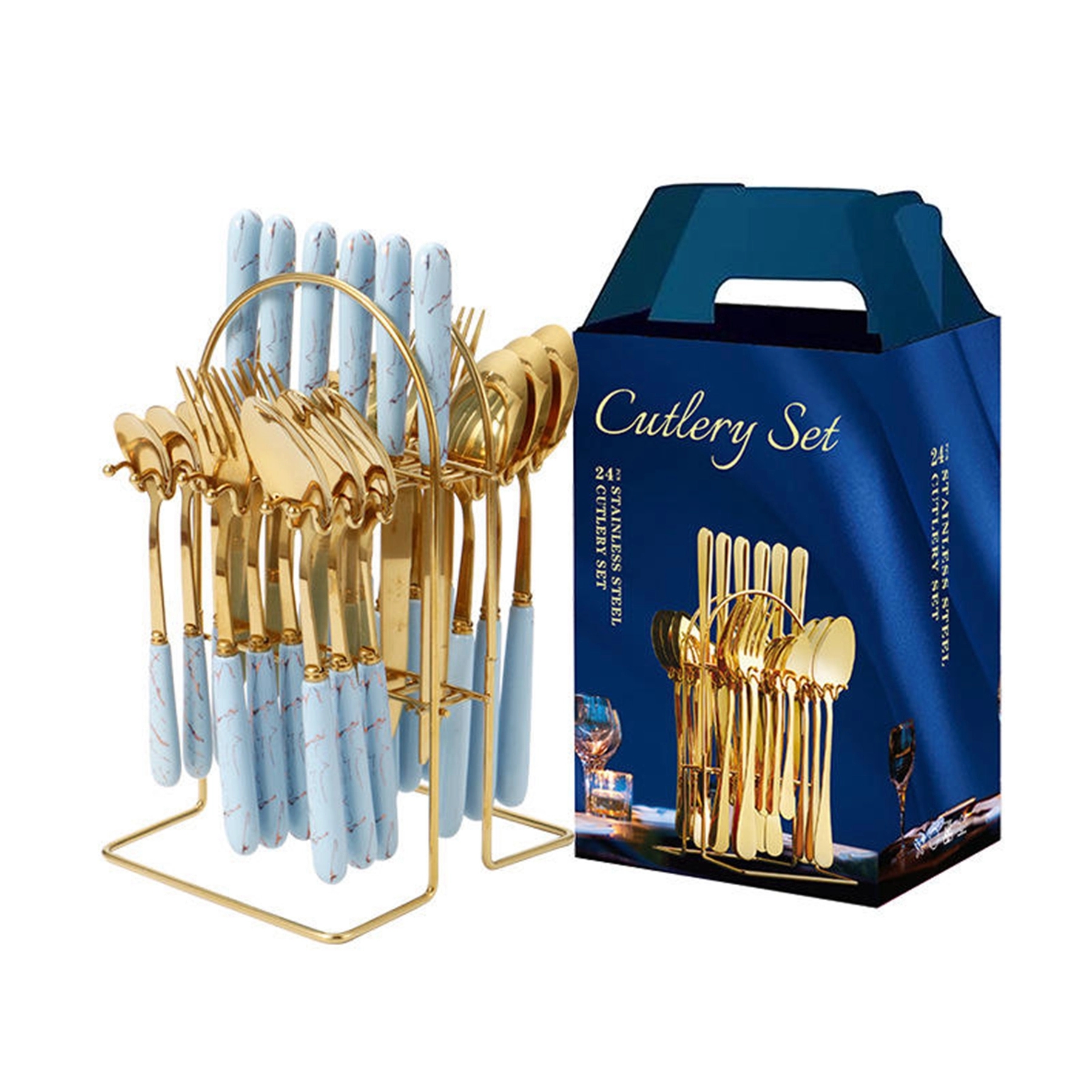 Ceramic Handle Stainless Steel Cutlery 24pcs Set with Holder 1