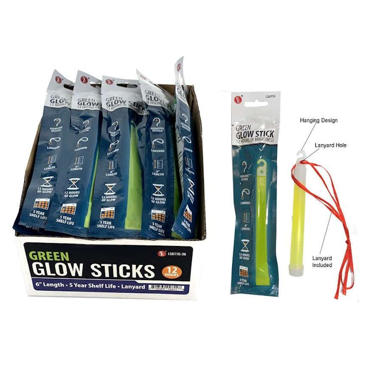 Green Glow Stick with Lanyard -6" 2