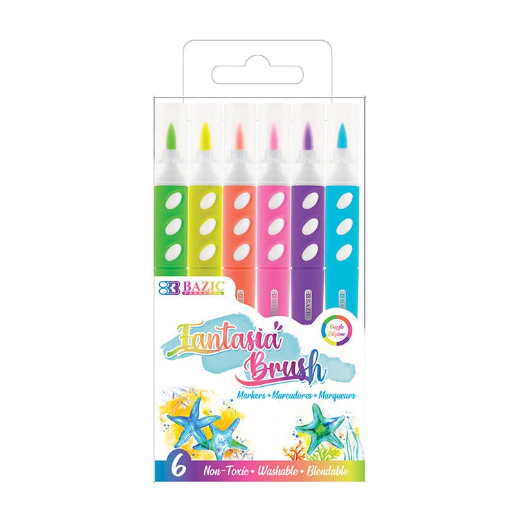Fluorescent Brush Markers - 6 Pack Assorted 2