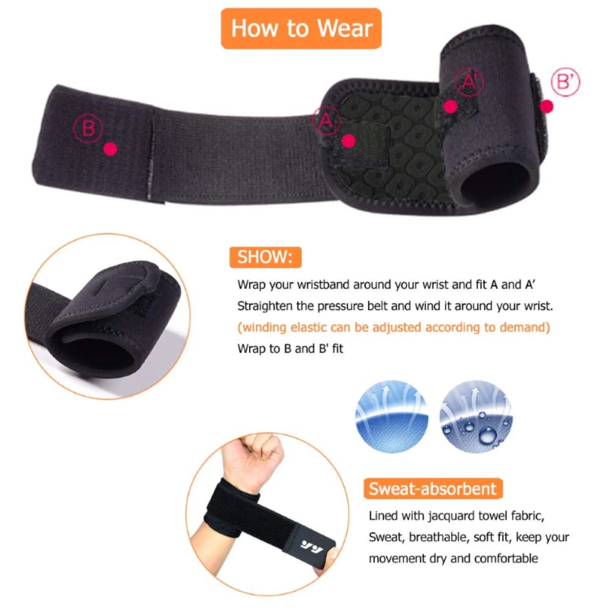 Breathable Adjustable Pressure Sports Wrist Support 5