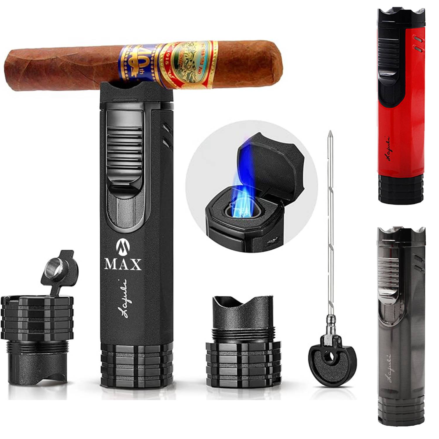 Triple Jet Flame Cigar Lighter with Punch Draw Enhancer 21