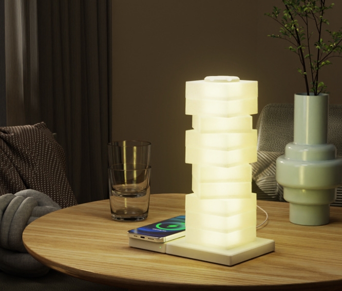 Modern Stacked LED Lamp with Wireless Charger 1
