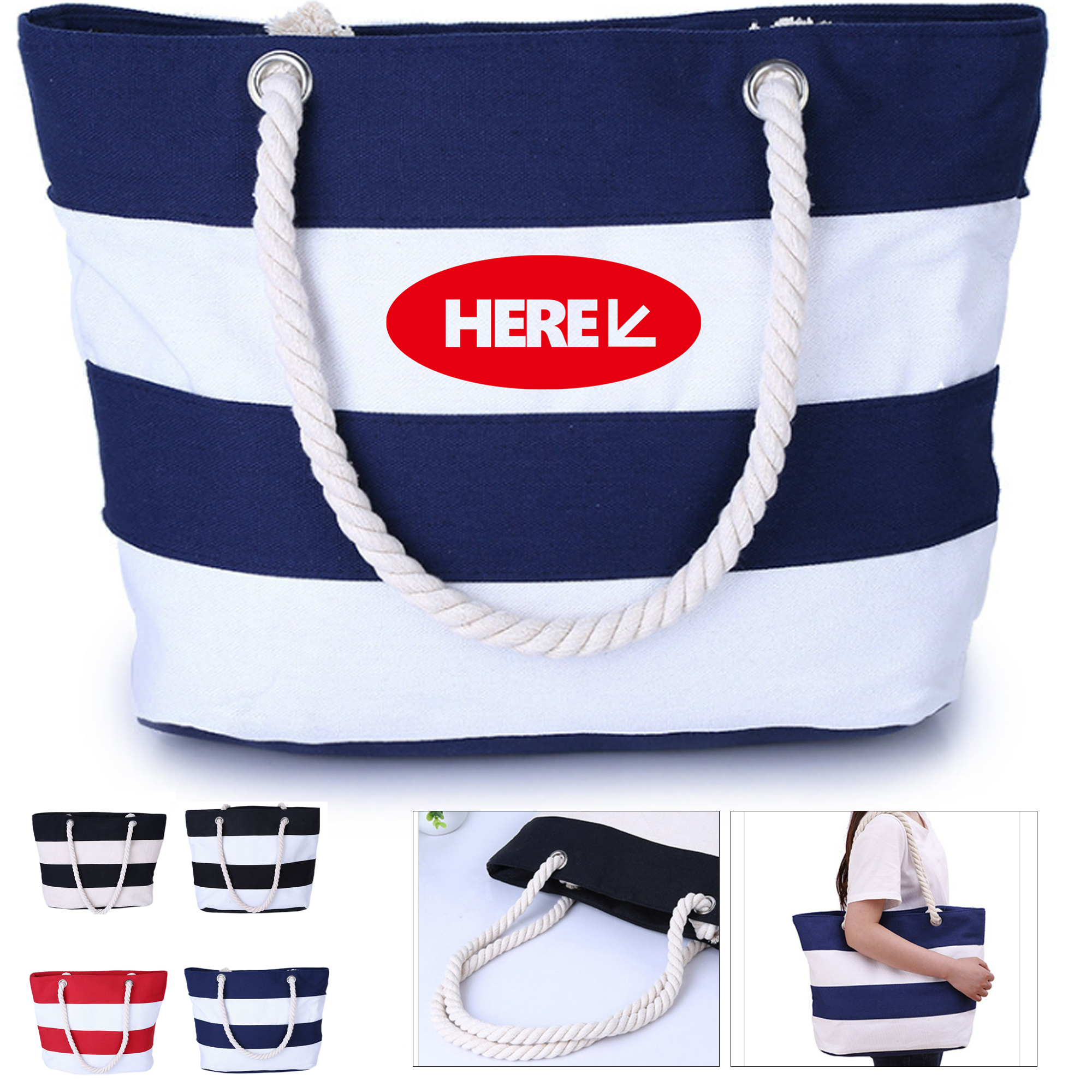 Canvas Striped Shopper Tote, custom tote bag with logo imprint 3
