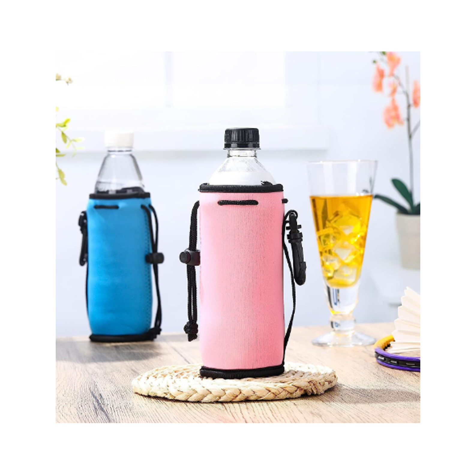 Custom Drawstring Neoprene Water Bottle Insulators, custom koozie with logo imprint 2