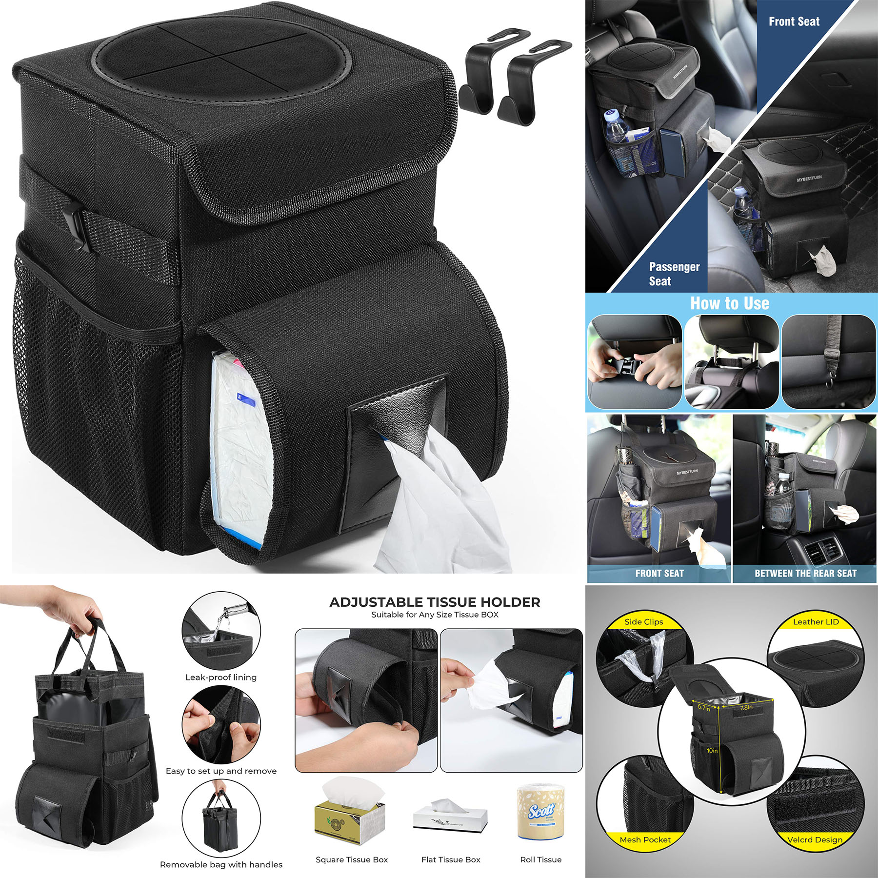 Car Trash Can with Lid