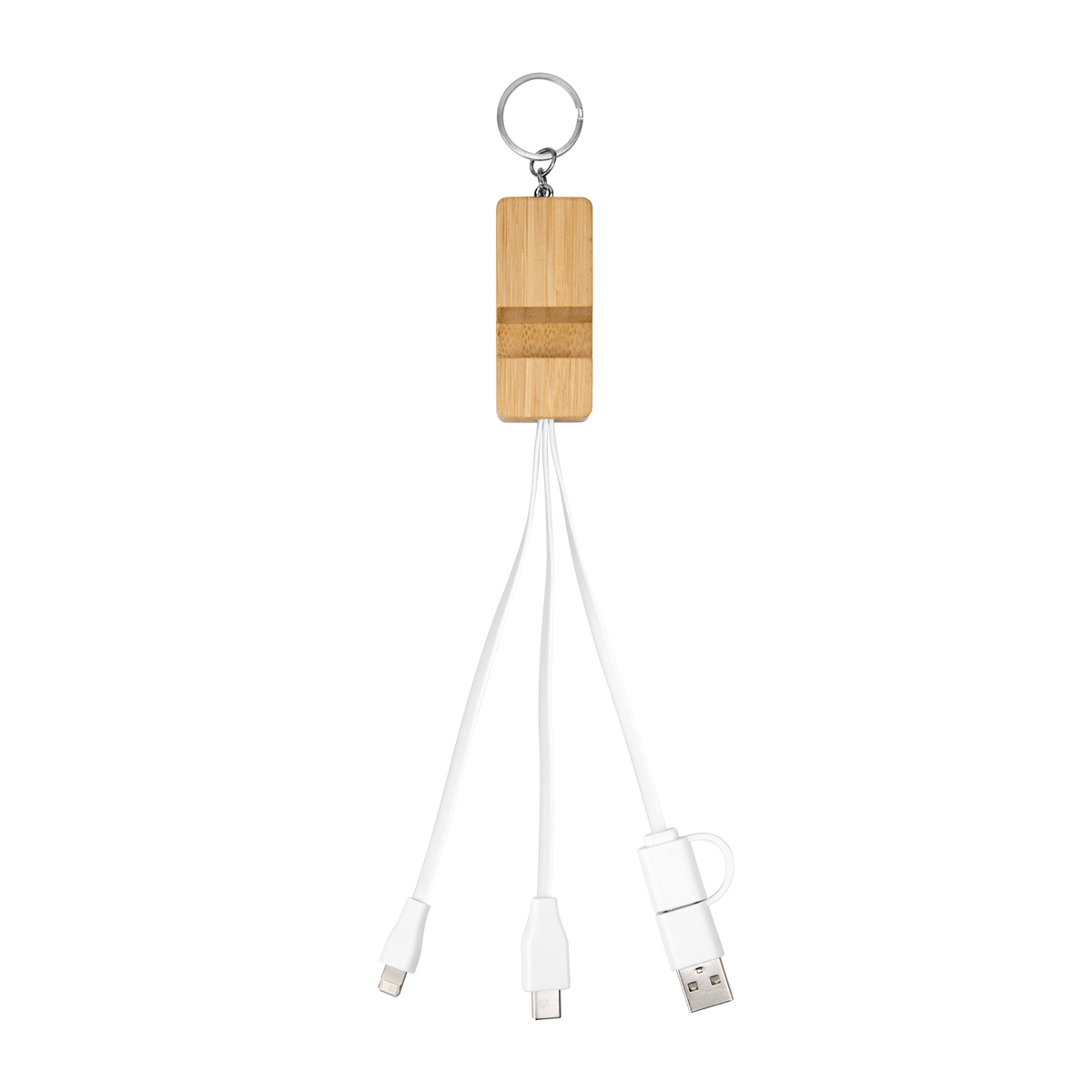 Bamboo Phone Holder Keyring With Charging Cables 2